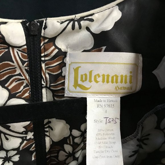 Vtg Lolenani Hawaiian Dress Muu Muu 4 Brown White Hibiscus Floral - Picture 3 of 6